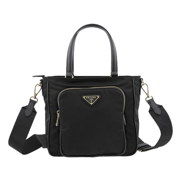 Prada Black Tessuto Nylon Saffiano Leather Crossbody Satchel - Picture 1 of 7